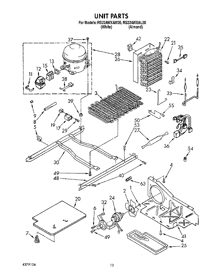 UNIT Diagram and Parts List for RS22AWXAL00  Roper Refrigerator