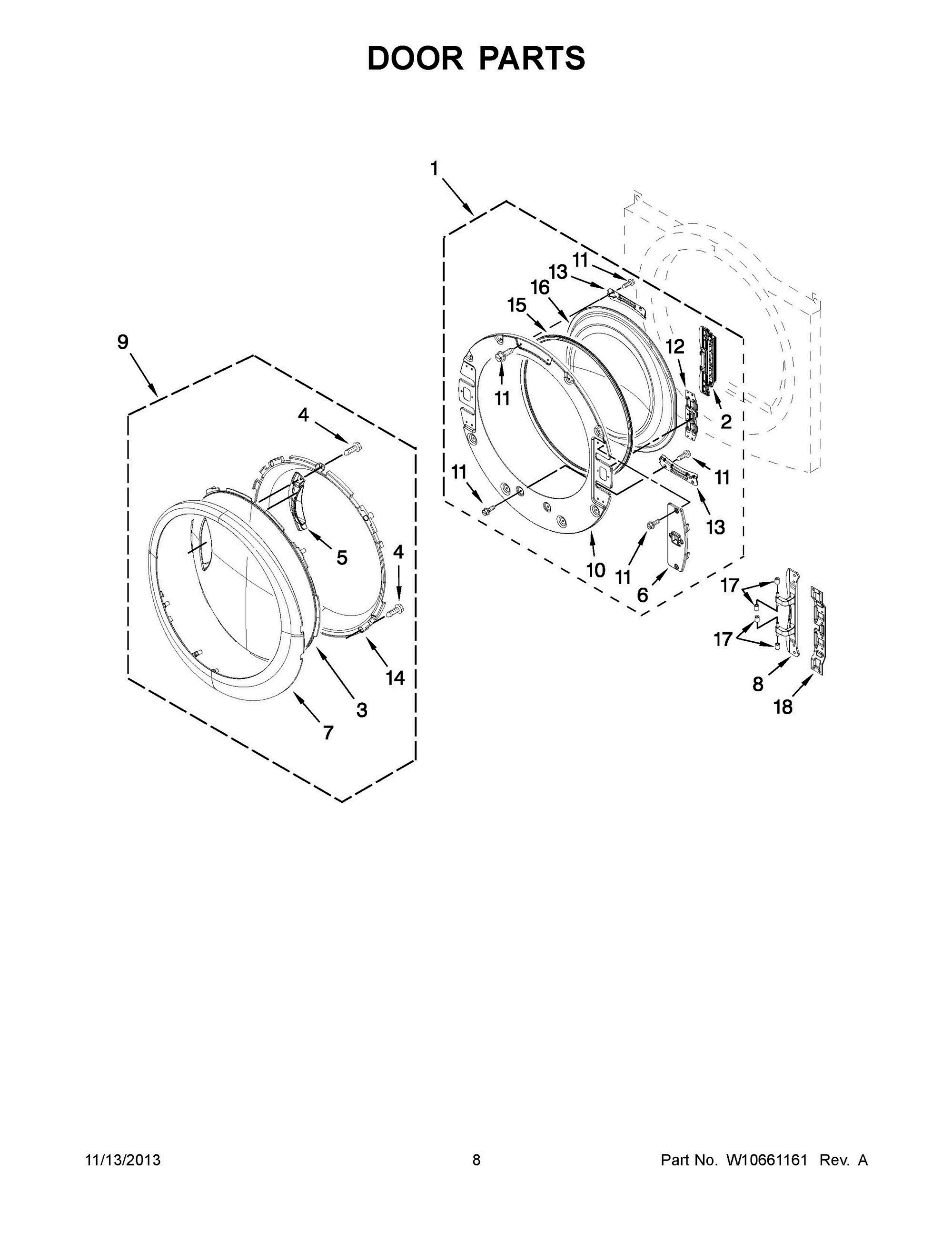 05 - DOOR PARTS Diagram and Parts List for YWED96HEAC1  Whirlpool Dryer