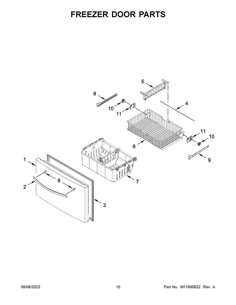 Freezer Door Parts Diagram and Parts List for WRF555SDFZ17  Whirlpool Refrigerator