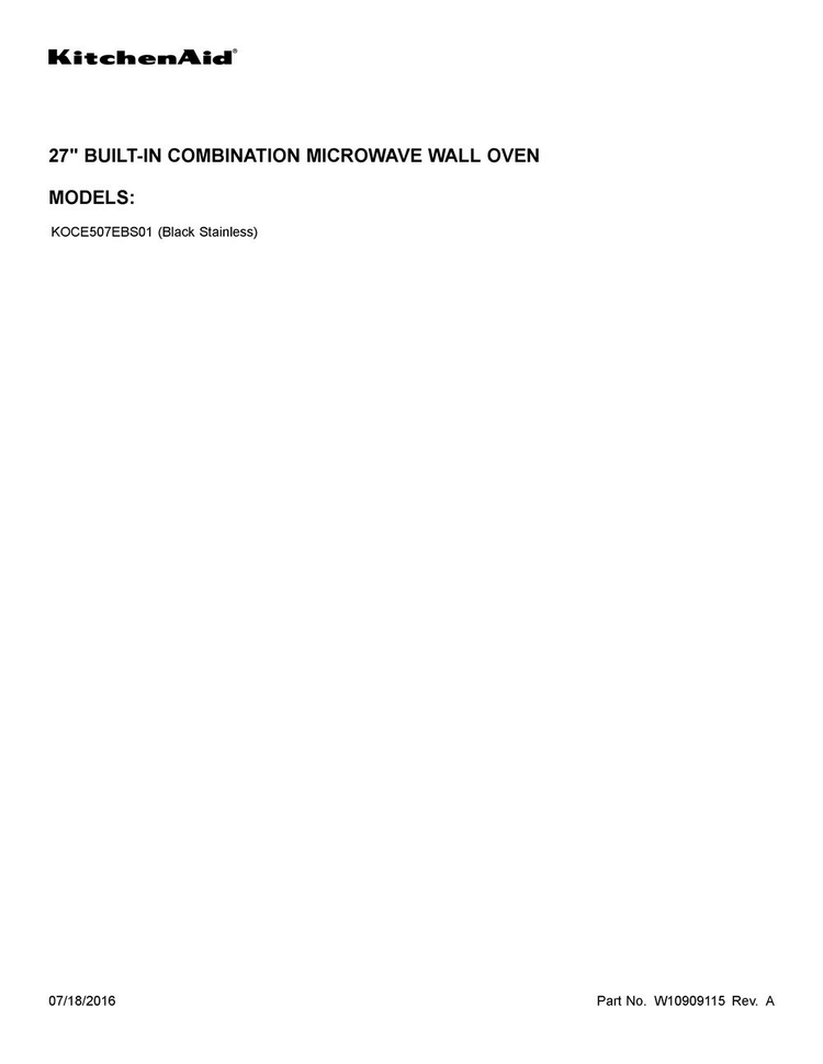Cover Sheet Diagram and Parts List for KOCE507EBS01  KitchenAid Microwave