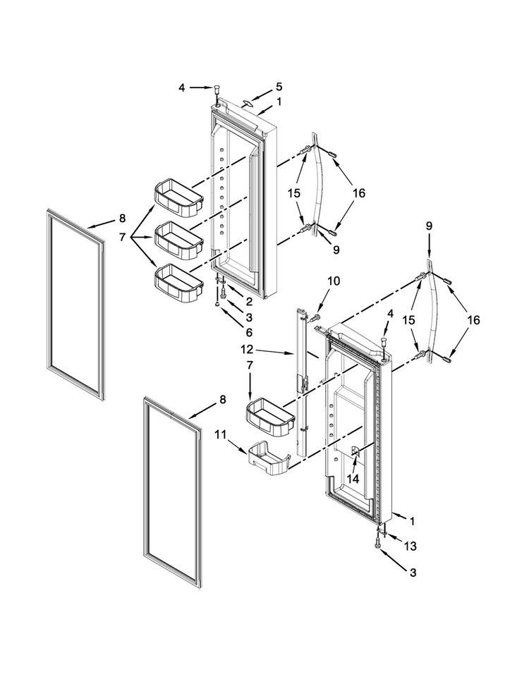 Refrigerator Door Parts Diagram and Parts List for WRF560SFYB04  Whirlpool Refrigerator