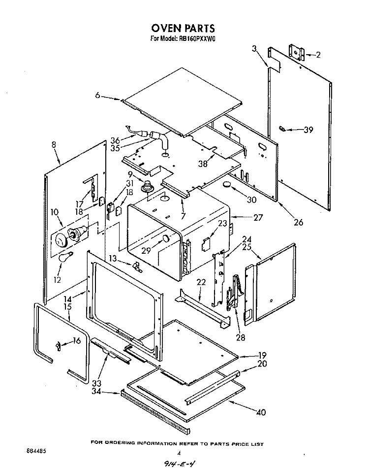 OVEN Diagram and Parts List for RB160PXXW0  Whirlpool Range