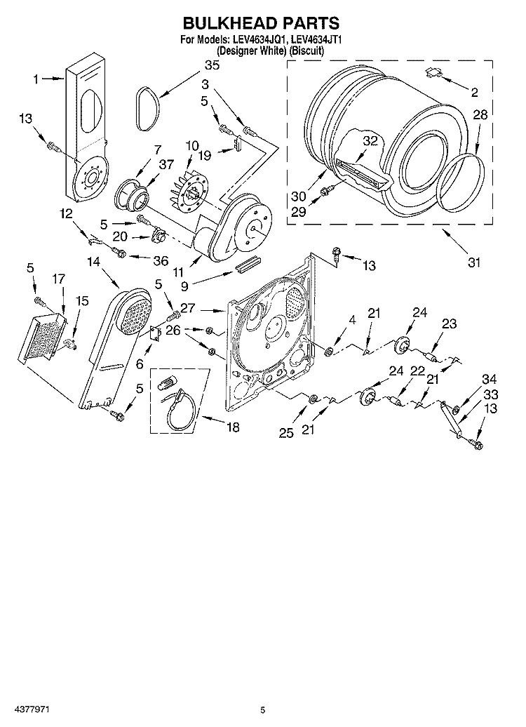 SECTION Diagram and Parts List for LEV4634JQ1  Whirlpool Dryer