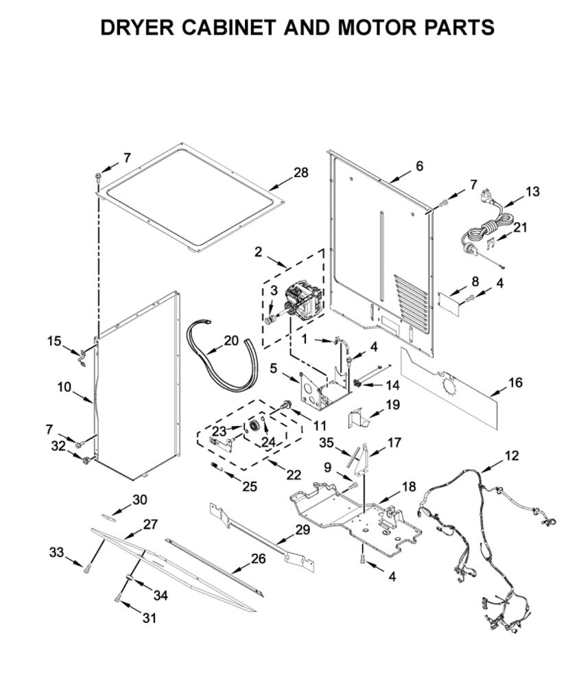 Dryer Cabinet And Motor Parts Diagram and Parts List for WGTLV27HW0  Whirlpool Washer Dryer Combo