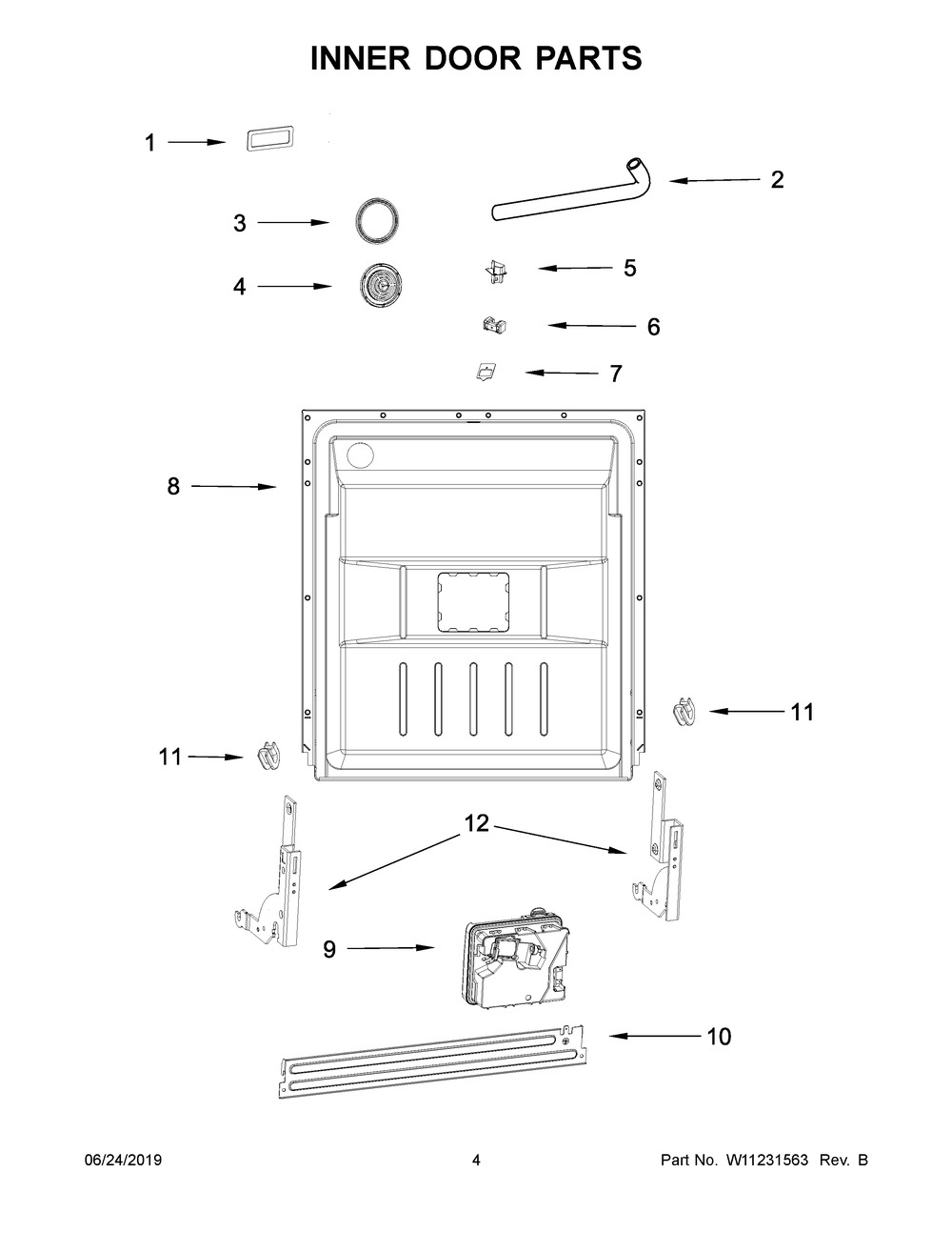 Inner Door Parts Diagram and Parts List for UDT555SAHP0  Whirlpool Microwave