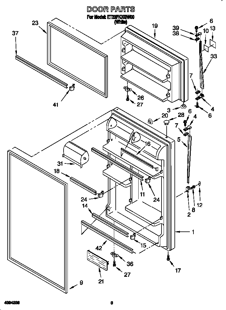 Door Diagram and Parts List for ET23PKXGW00  Whirlpool Refrigerator