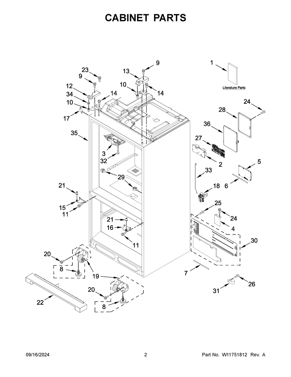 02 - Cabinet Parts Diagram and Parts List for KRMF706EBS06  Whirlpool Refrigerator