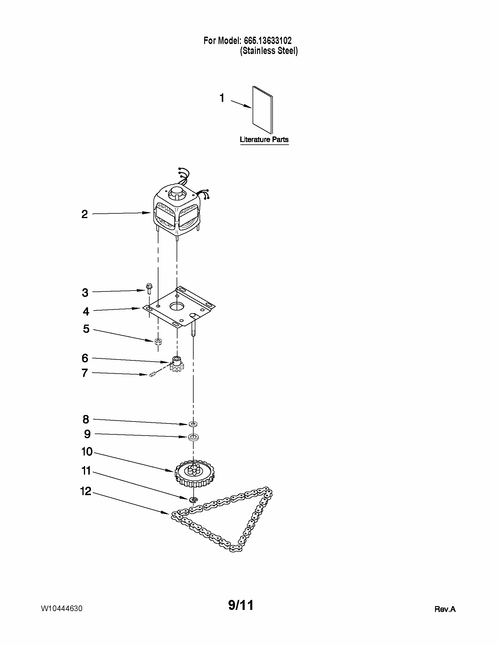 Motor And Drive Parts Diagram and Parts List for 66513633102  Kenmore Trash Compactor