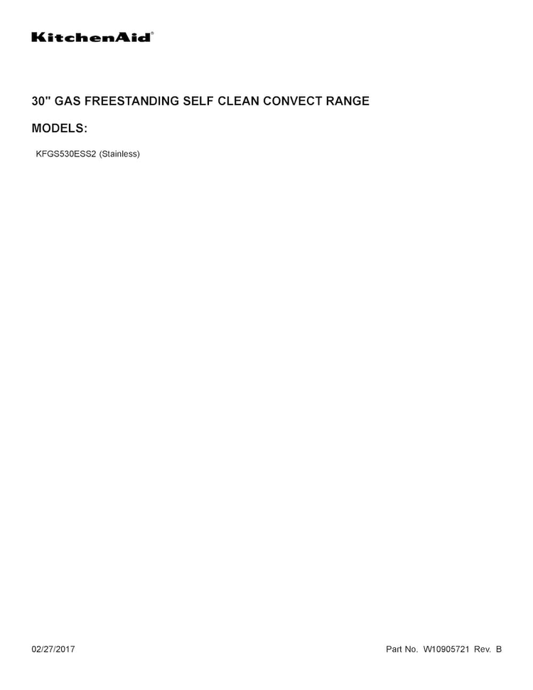 Cover Sheet Diagram and Parts List for KFGS530ESS2  KitchenAid Range