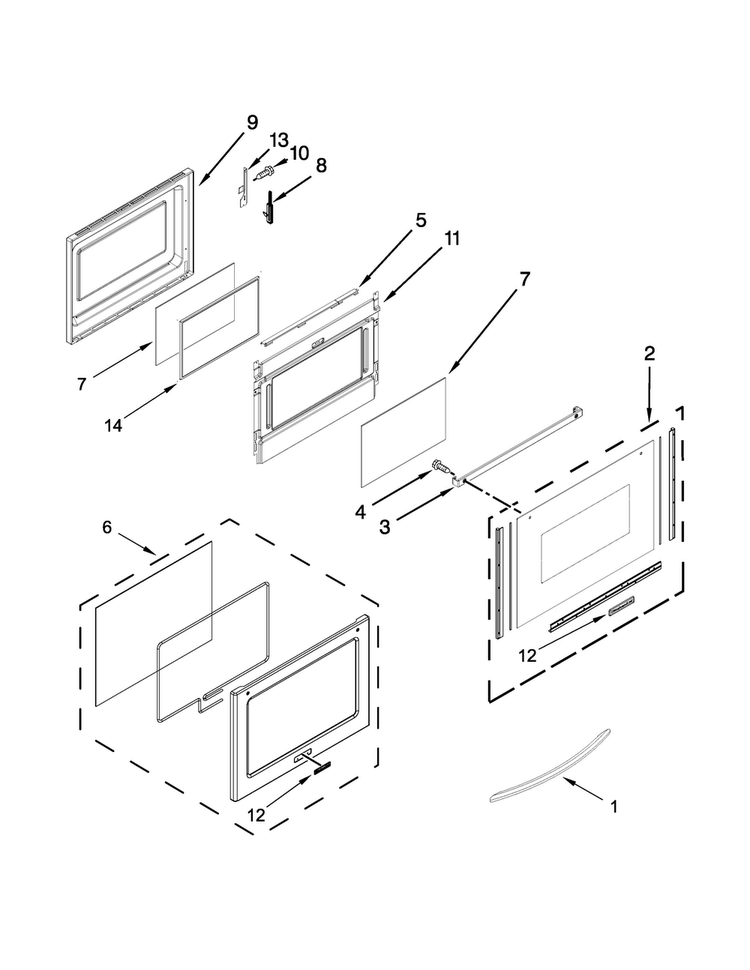 Lower Door Parts Diagram and Parts List for KERS505XSS05  KitchenAid Range