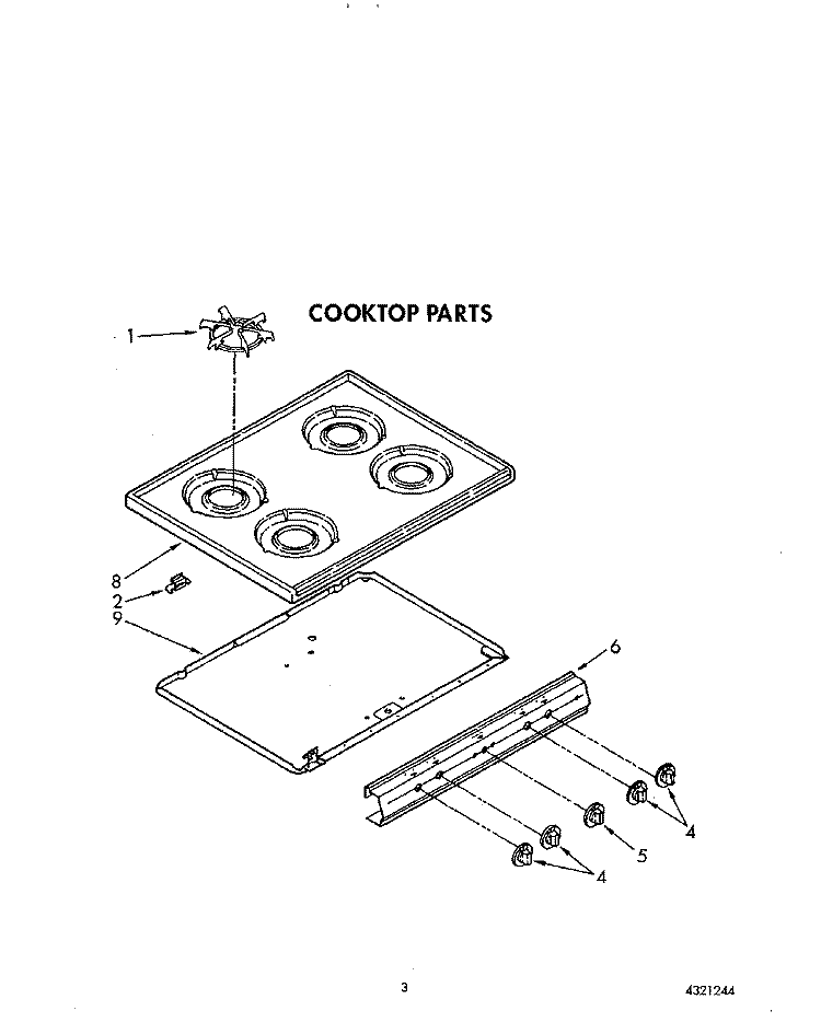 COOKTOP Diagram and Parts List for FGP335VL1  Roper Range
