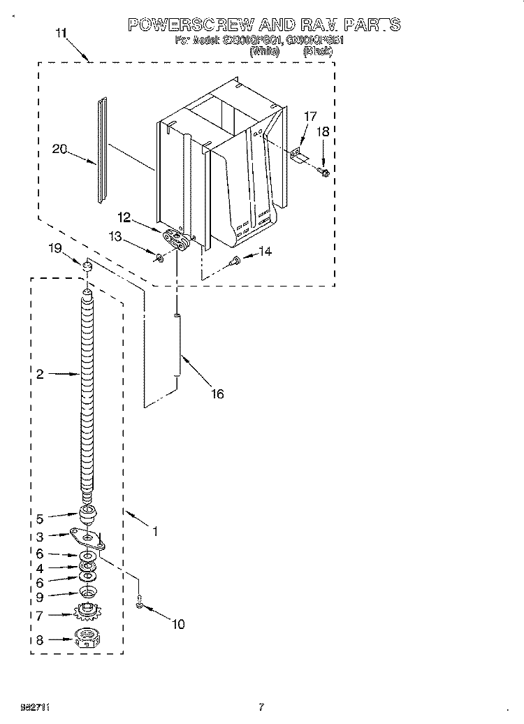 POWERSCREW AND RAM Diagram and Parts List for GX900QPGQ1  Whirlpool Trash Compactor