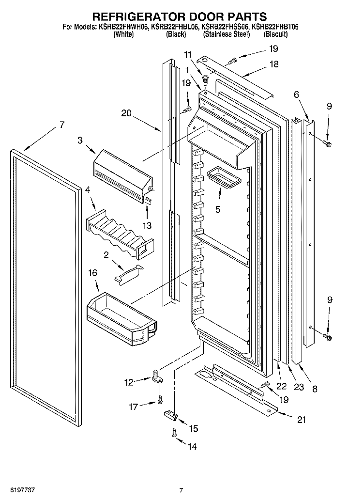 REFRIGERATOR DOOR Diagram and Parts List for KSRB22FHSS06  KitchenAid Refrigerator