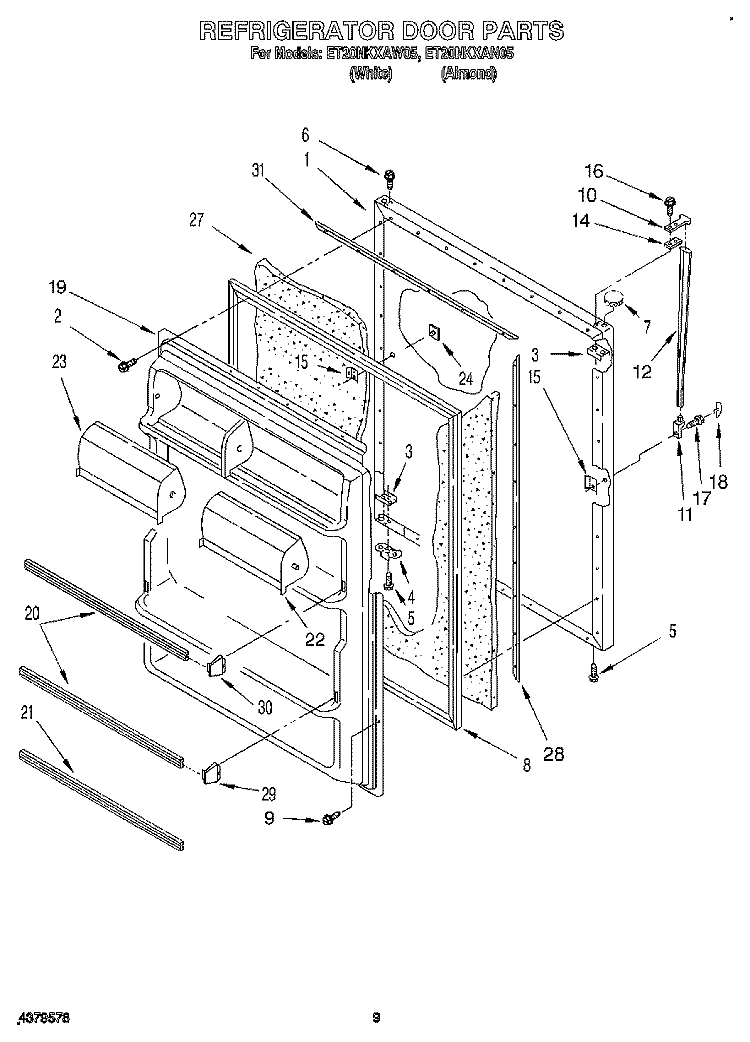 REFRIGERATOR DOOR, LIT/OPTIONAL Diagram and Parts List for ET20NKXAW05  Whirlpool Refrigerator