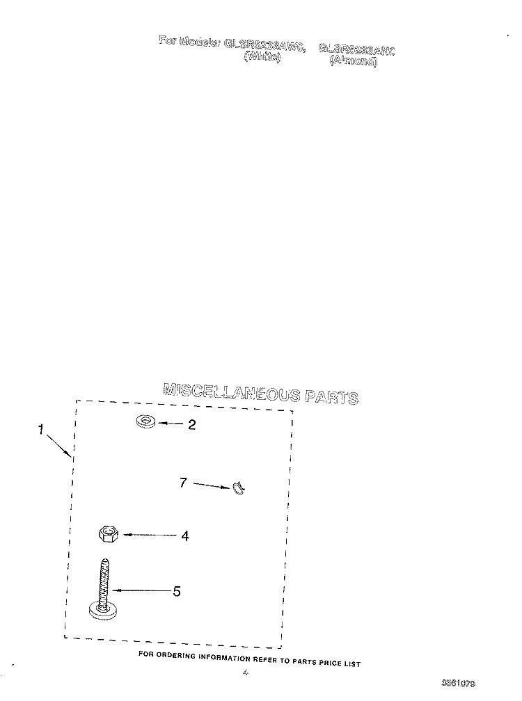 MISCELLANEOUS Diagram and Parts List for GLSR5233AW0  Whirlpool Washer