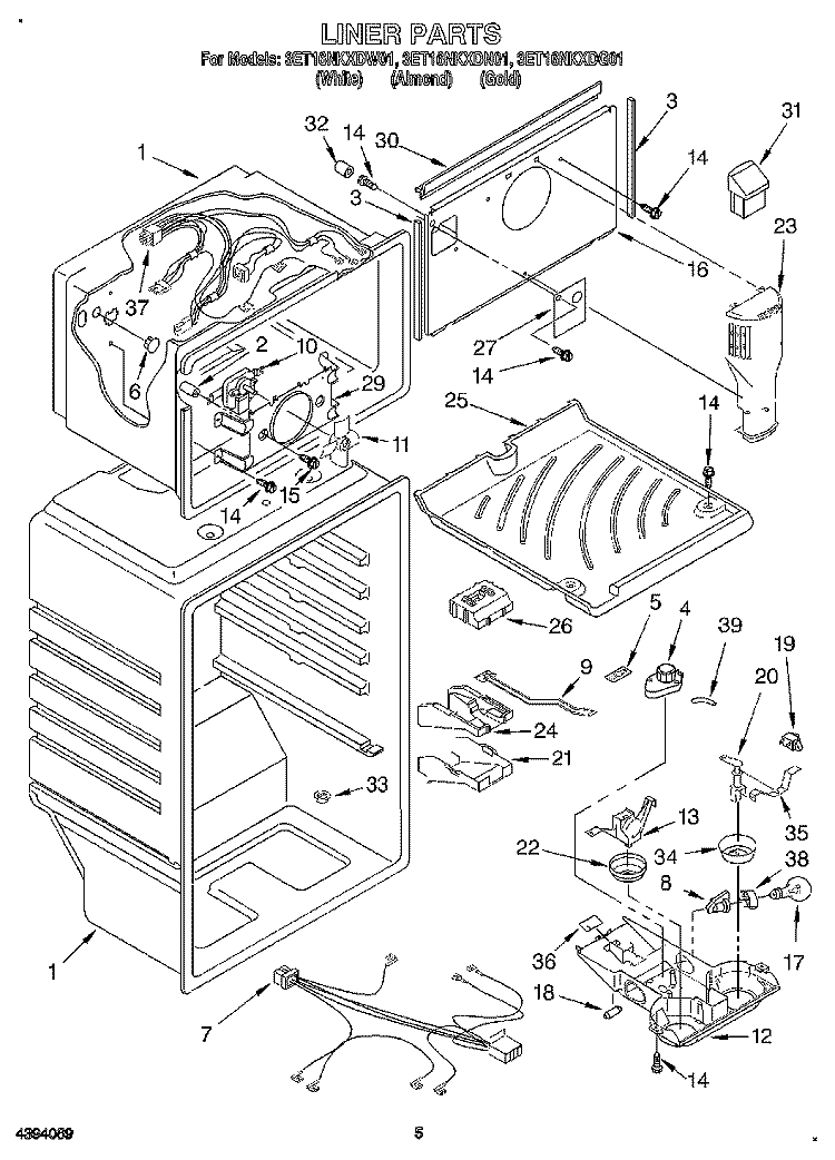 LINER Diagram and Parts List for 3ET16NKXDG01  Whirlpool Refrigerator