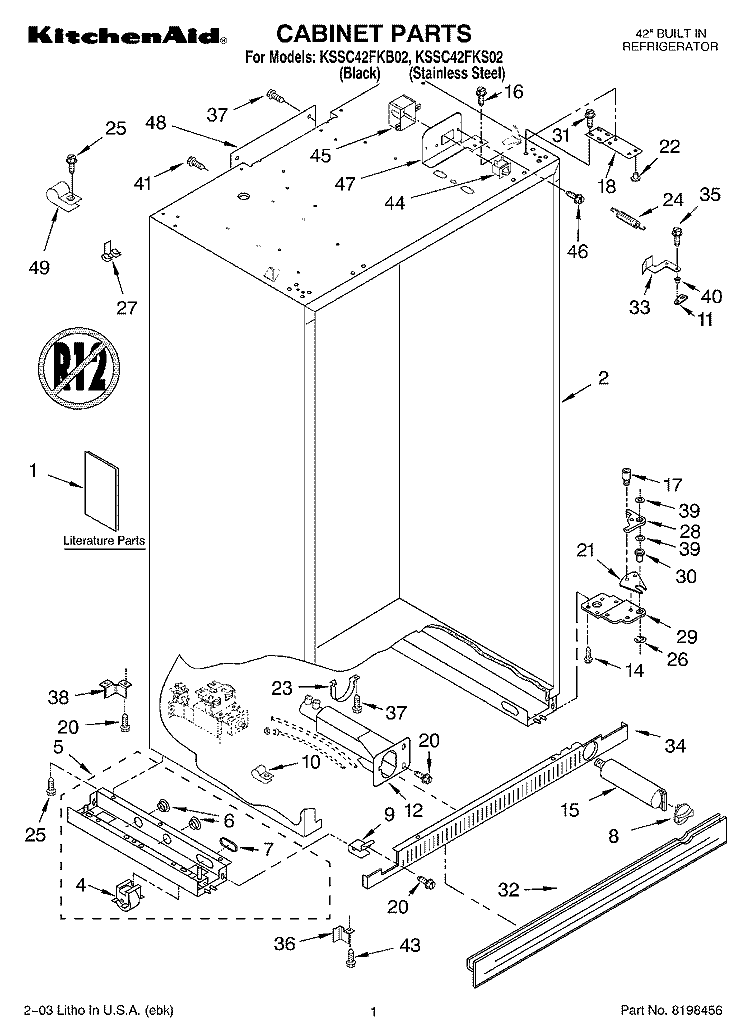 CABINET PARTS Diagram and Parts List for KSSC42FKS02  KitchenAid Refrigerator
