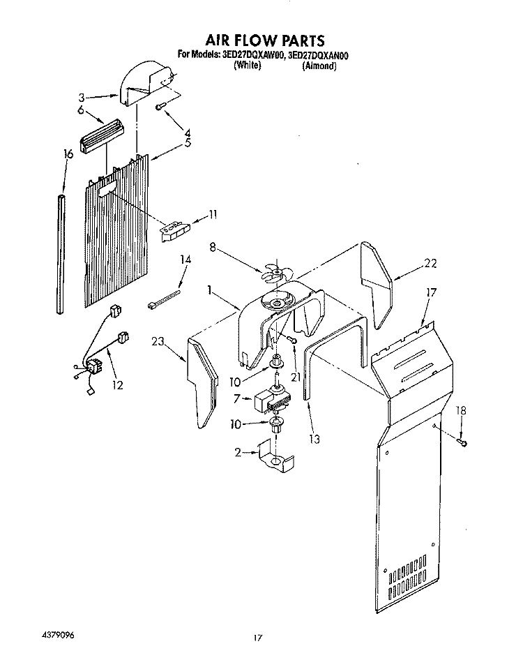 AIRFLOW Diagram and Parts List for 3ED27DQXAN00  Whirlpool Refrigerator