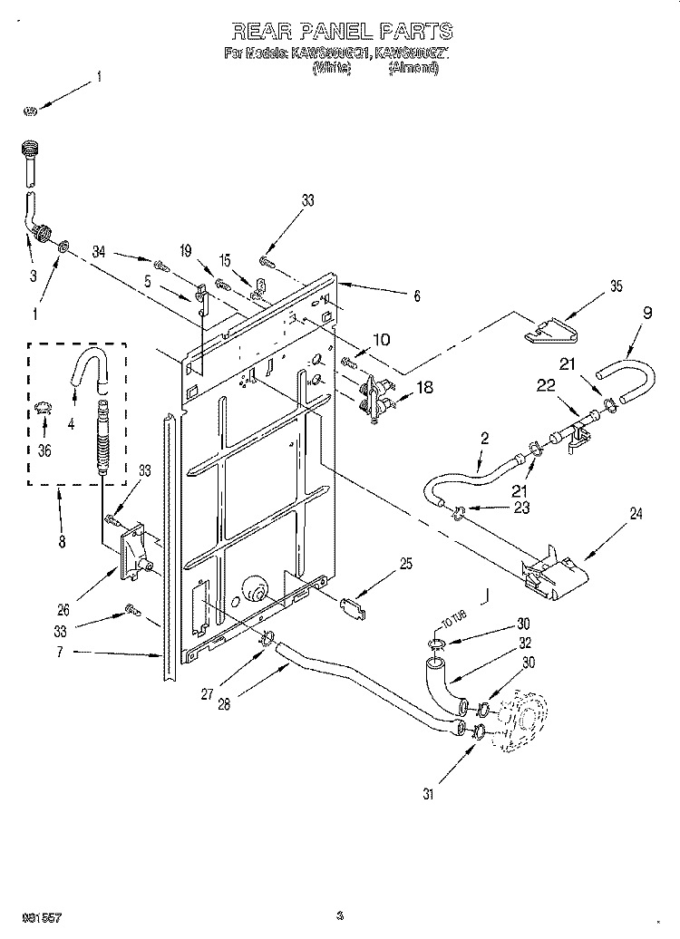 REAR PANEL Diagram and Parts List for KAWS800GQ1  KitchenAid Washer