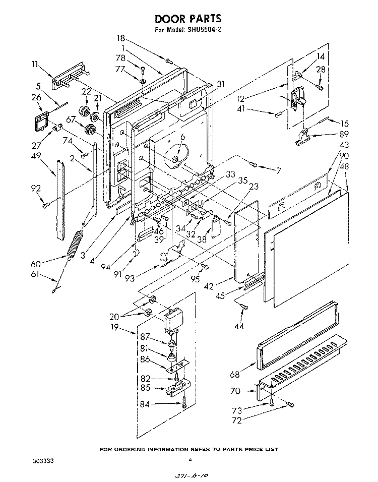 DOOR Diagram and Parts List for SHU55042  Whirlpool Dishwasher