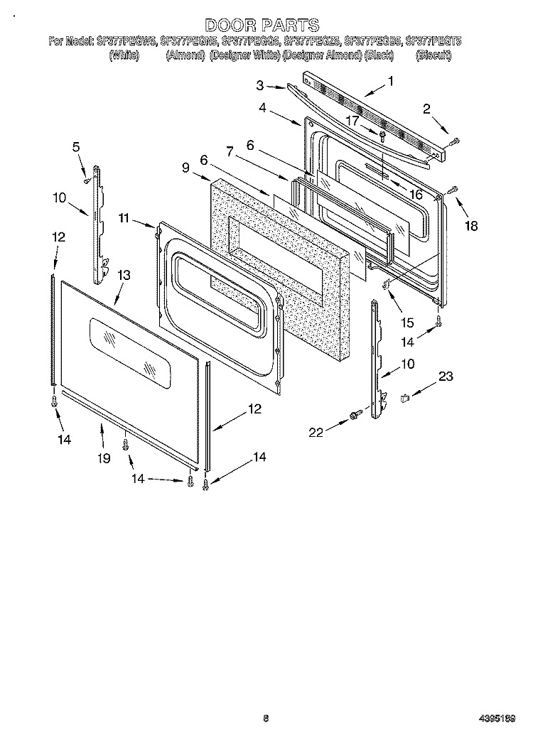 DOOR, OPTIONAL Diagram and Parts List for SF377PEGT5  Whirlpool Range