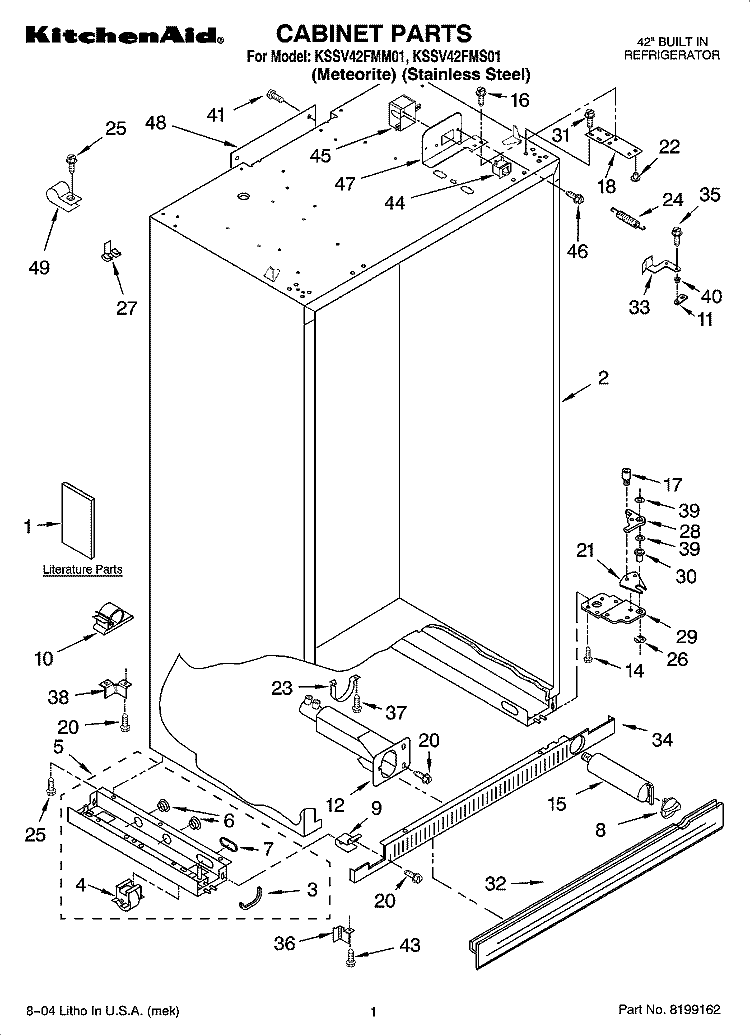 CABINET PARTS Diagram and Parts List for KSSV42FMS01  KitchenAid Refrigerator