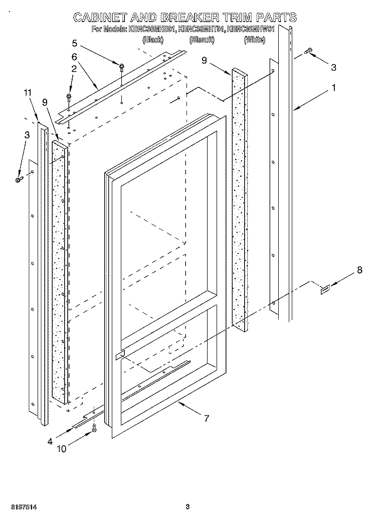 CABINET AND BREAKER TRIM Diagram and Parts List for KBRC36MHT01  KitchenAid Refrigerator