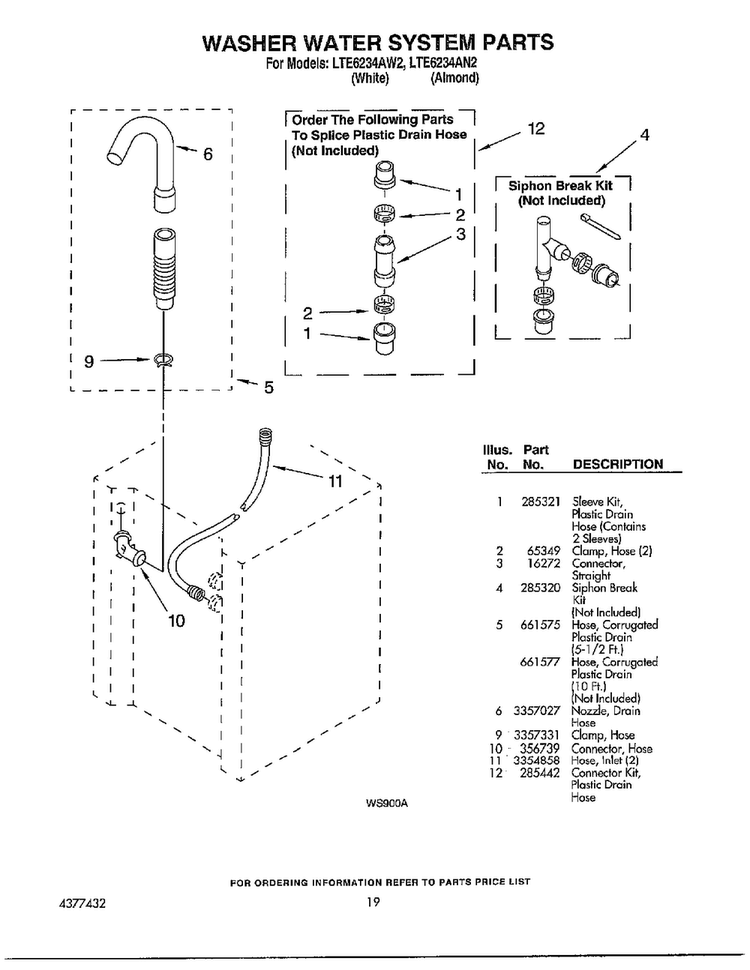 Washer Water System Parts Diagram and Parts List for LTE6243AN2  Whirlpool Washer Dryer Combo