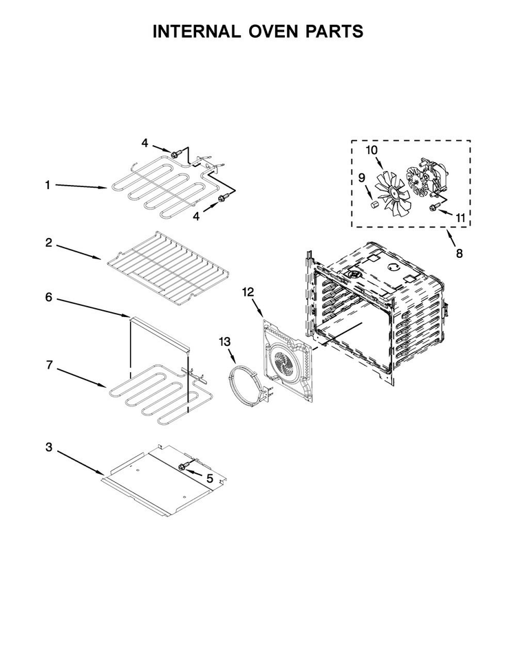 Internal Oven Parts Diagram and Parts List for WOS92EC7AB04  Whirlpool Wall Oven