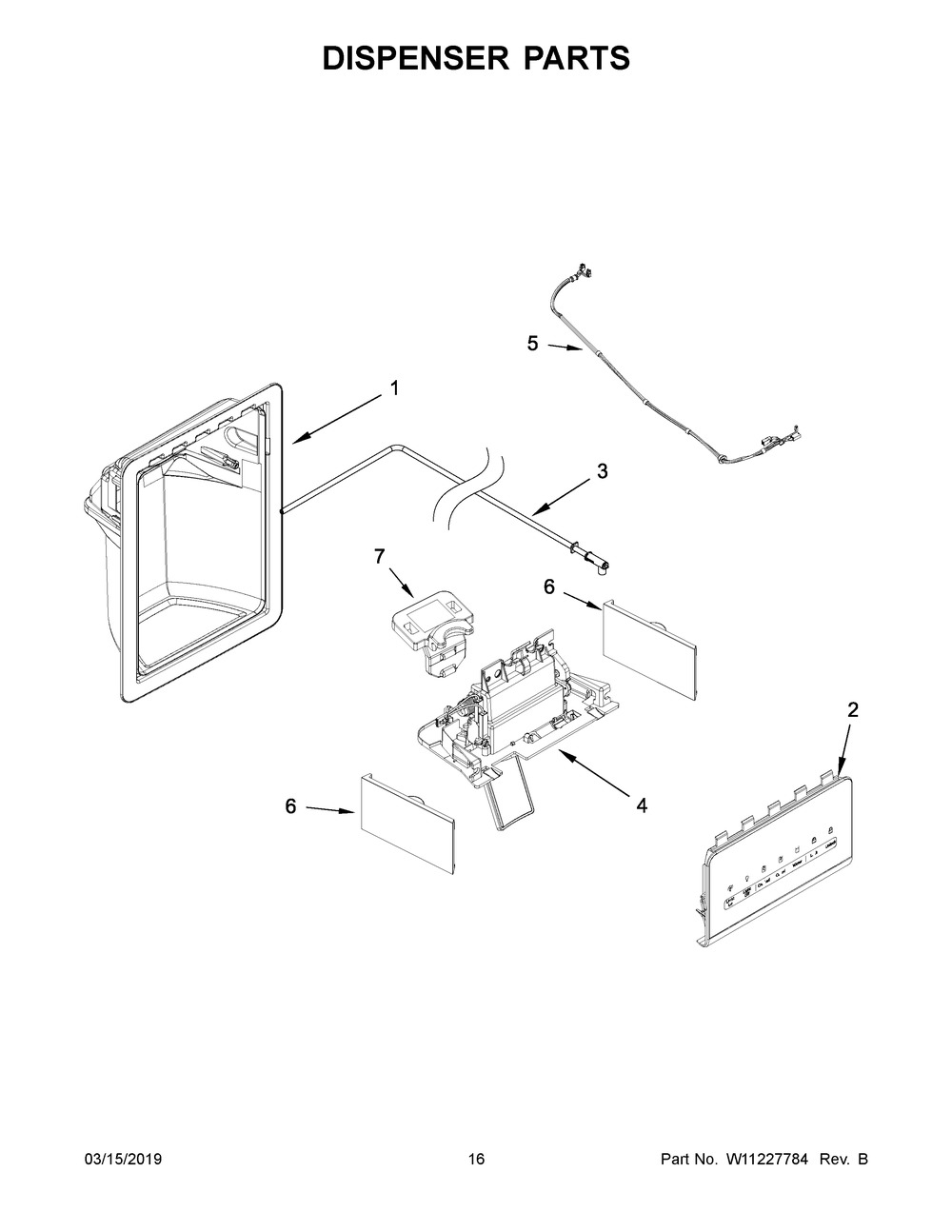 Dispenser Parts Diagram and Parts List for WRS331SDHM00  Whirlpool Refrigerator