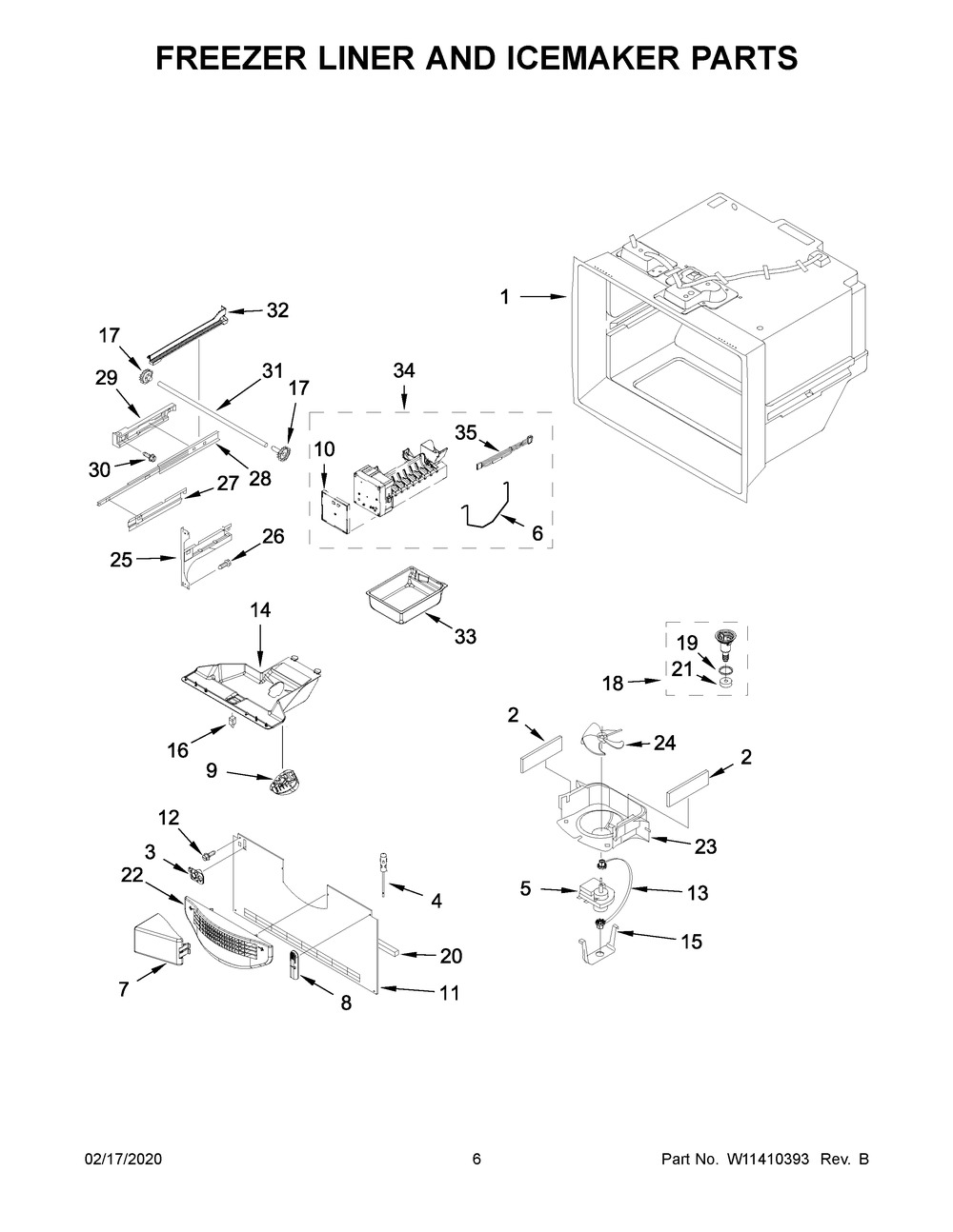 Freezer Liner And Icemaker Parts Diagram and Parts List for KRFF305EWH03  Whirlpool Refrigerator