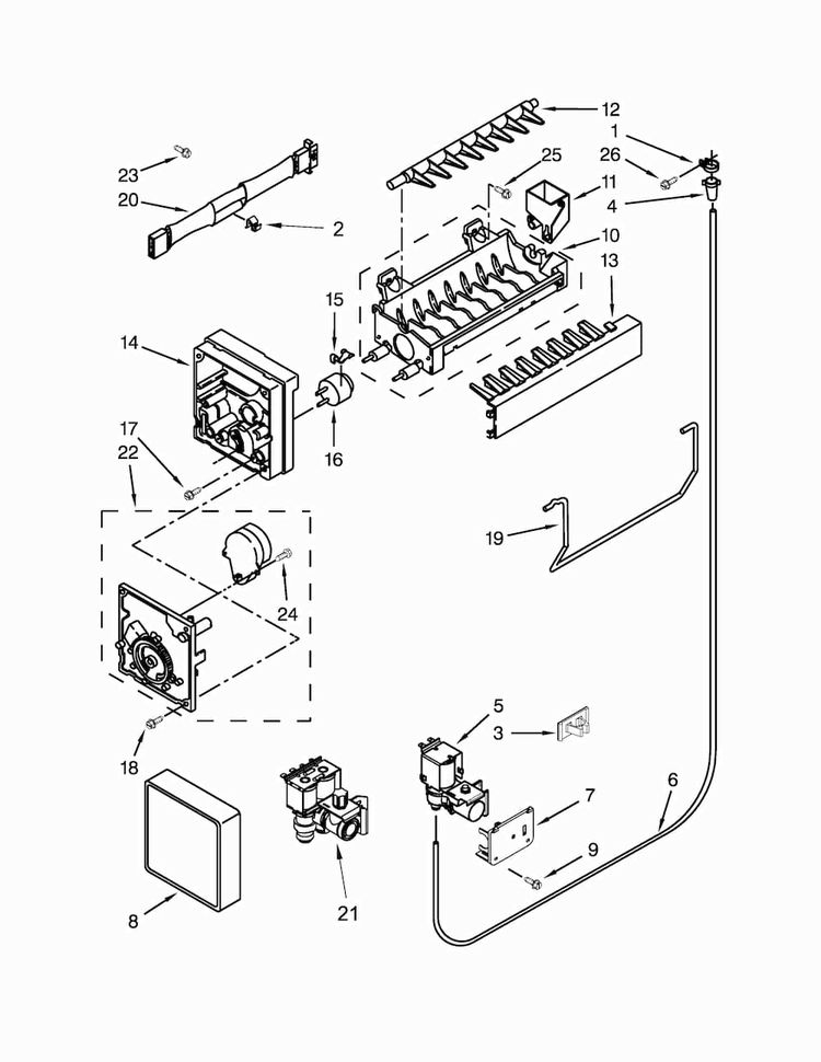 Icemaker Parts Diagram and Parts List for WRF560SEYW02  Whirlpool Refrigerator
