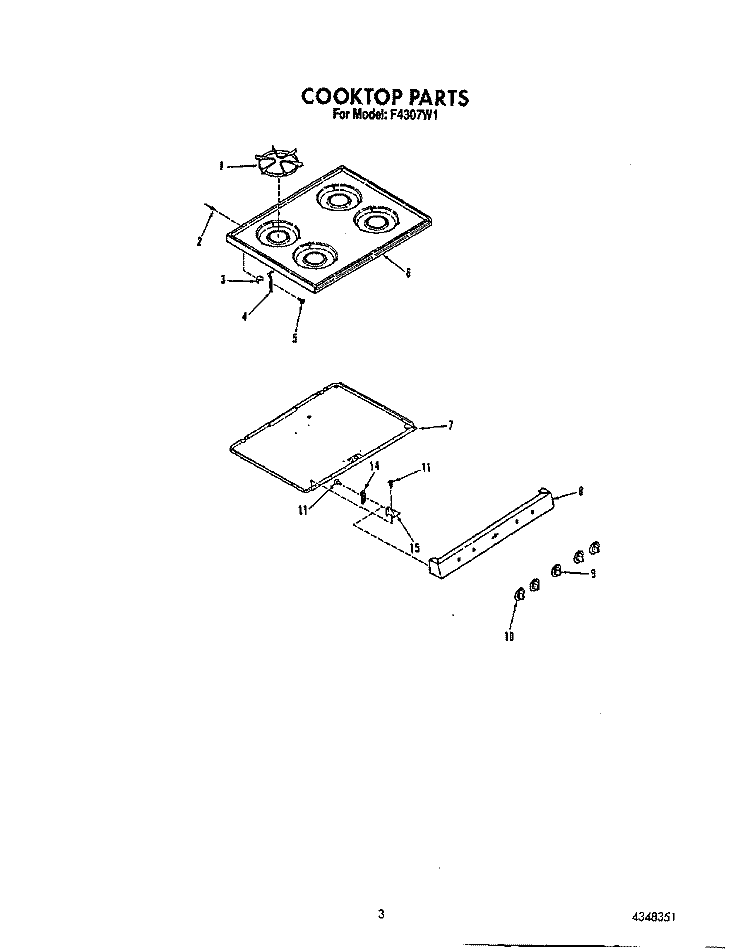 COOKTOP Diagram and Parts List for F4307W1  Roper Range
