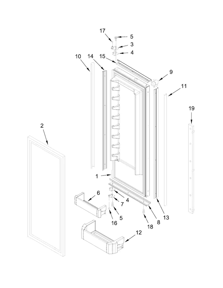 Refrigerator Door Parts Diagram and Parts List for KBFN406EPA00  KitchenAid Refrigerator