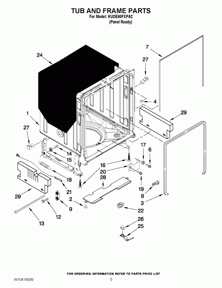 TUB AND FRAME PARTS Diagram and Parts List for KUDE60FXPA2  KitchenAid Dishwasher