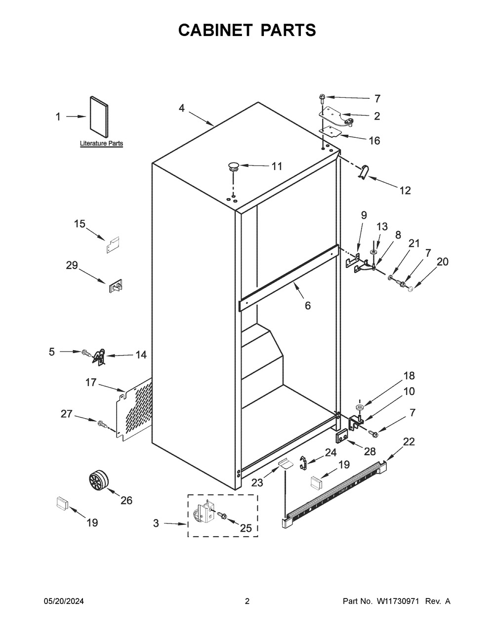 Cabinet Parts Diagram and Parts List for WRT541SZDW03  Whirlpool Refrigerator