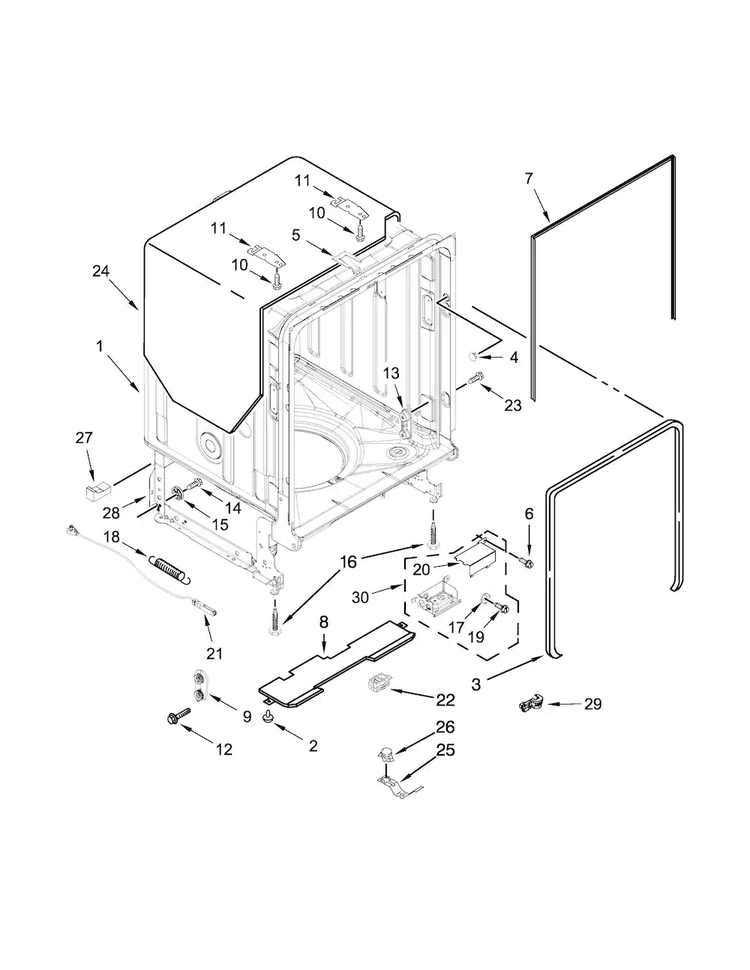 Tub And Frame Parts Diagram and Parts List for KDTE404DSS1  KitchenAid Dishwasher