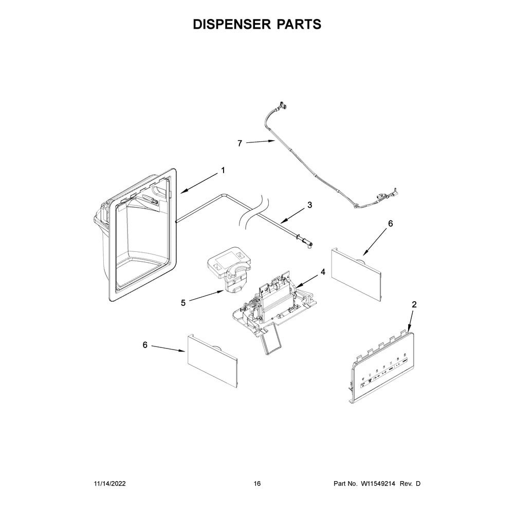 Dispenser Parts Diagram and Parts List for WRS321SDHW08  Whirlpool Refrigerator