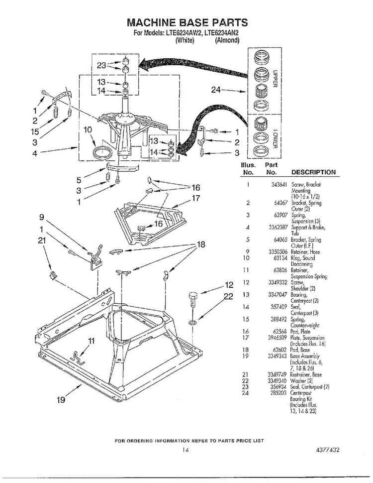 Machine Base Parts Diagram and Parts List for LTE6243AN2  Whirlpool Washer Dryer Combo