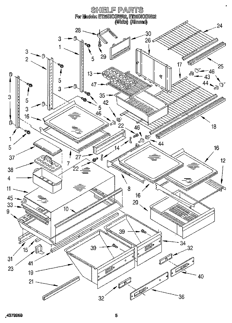 SHELF, LIT/OPTIONAL Diagram and Parts List for ET25DKXBW02  Whirlpool Refrigerator