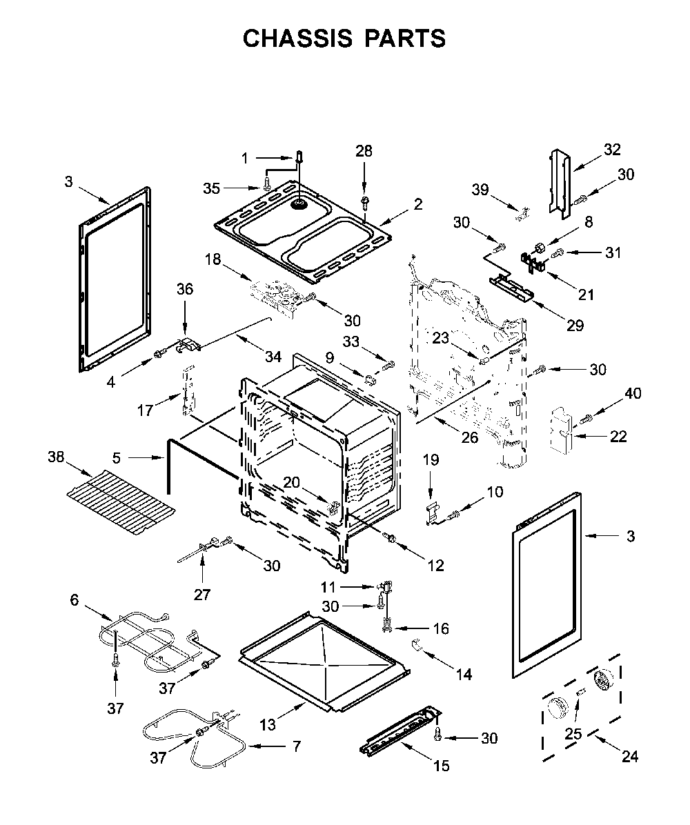 Chassis parts Diagram and Parts List for WFC315S0JS0  Whirlpool Range