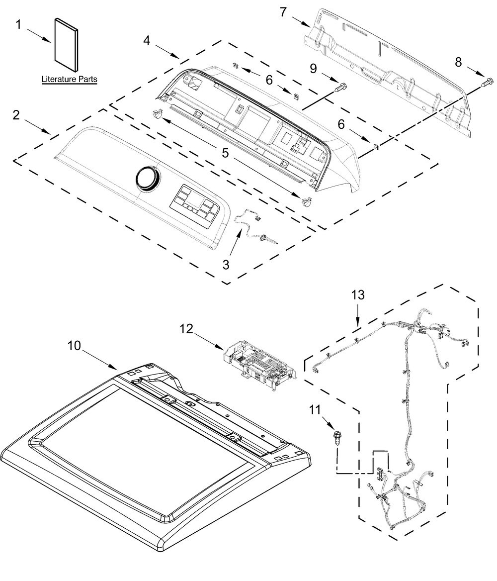 Top And Console Parts Diagram and Parts List for MGD7230HC4,MGD7230HW4  Whirlpool Dryer