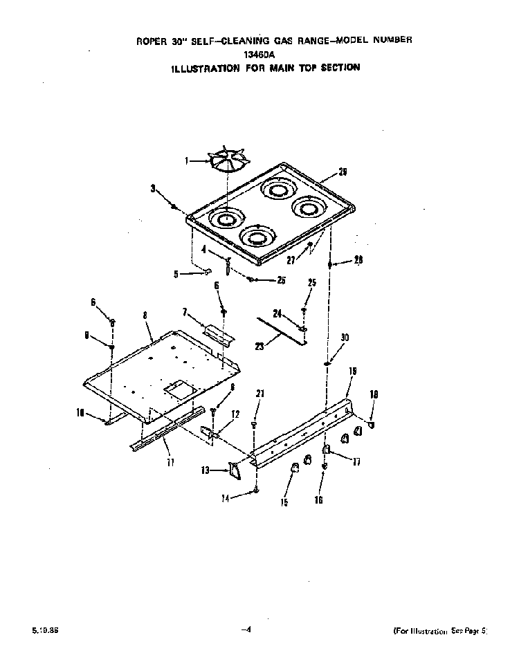 Main Top Diagram and Parts List for 1346*0A  Roper Range
