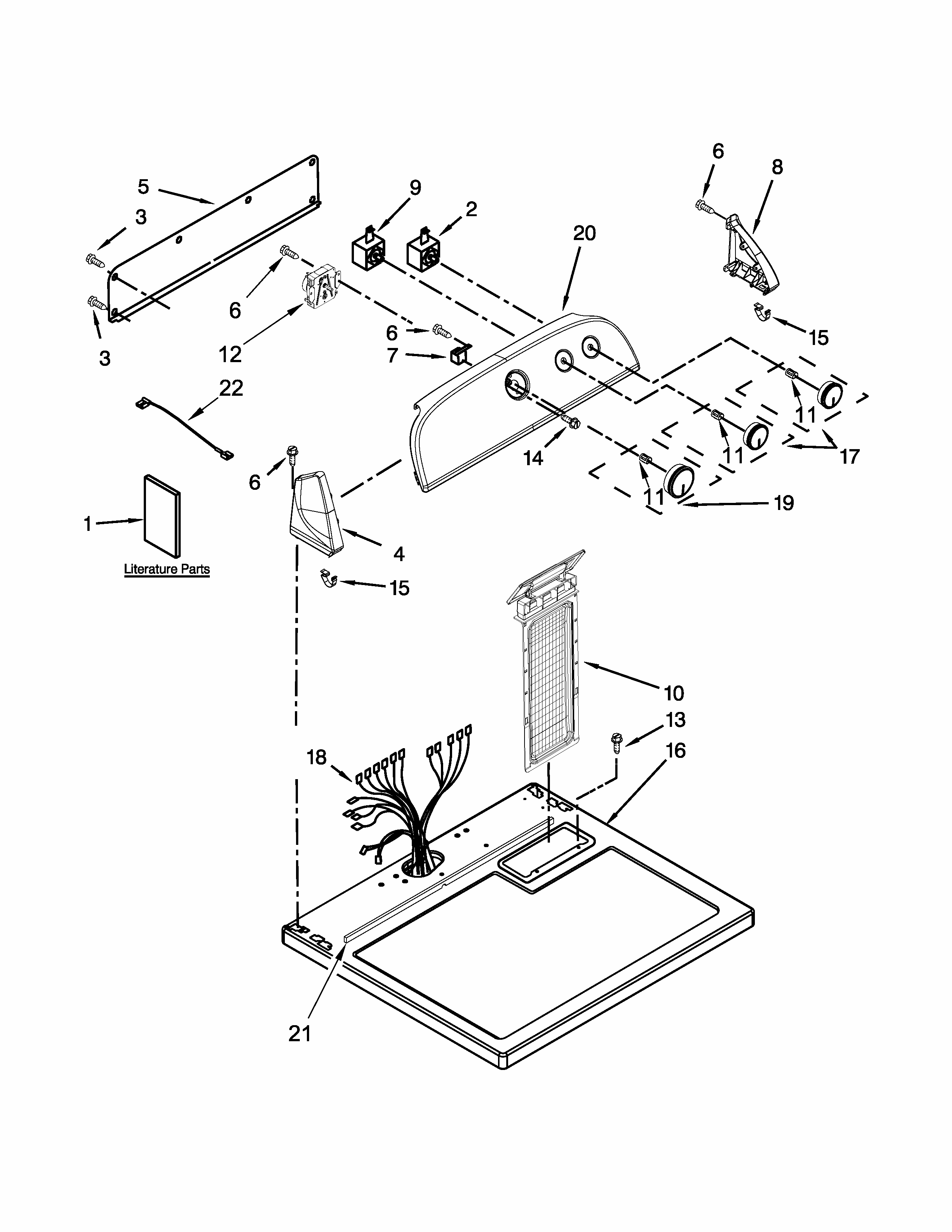 Top And Console Parts Diagram and Parts List for 11062102310  Kenmore Dryer