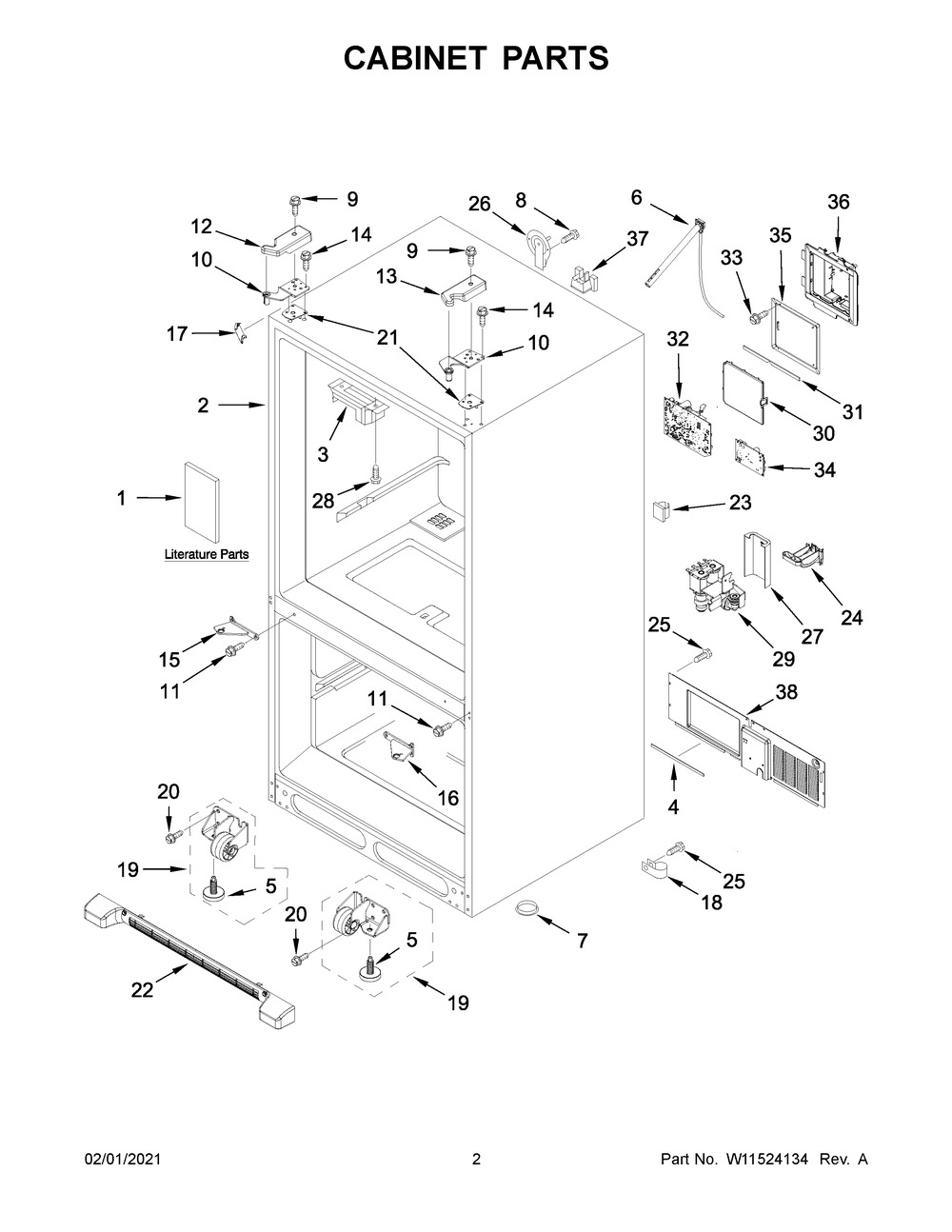 Cabinet Parts Diagram and Parts List for JFC2290REM03  Whirlpool Refrigerator