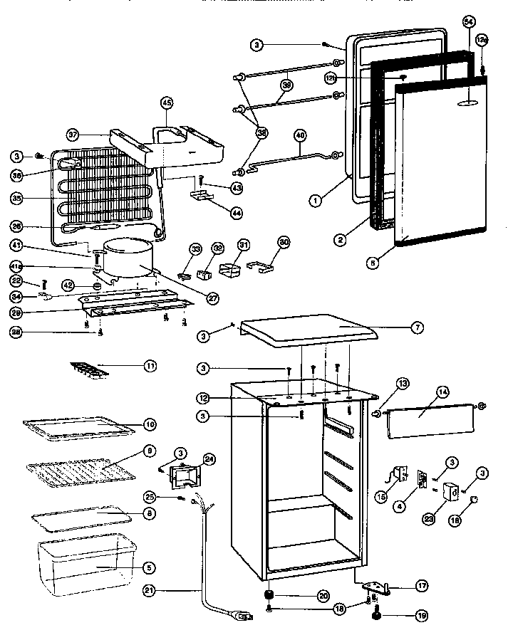 Compact Refrigerator Diagram and Parts List for 46195472  Kenmore Refrigerator