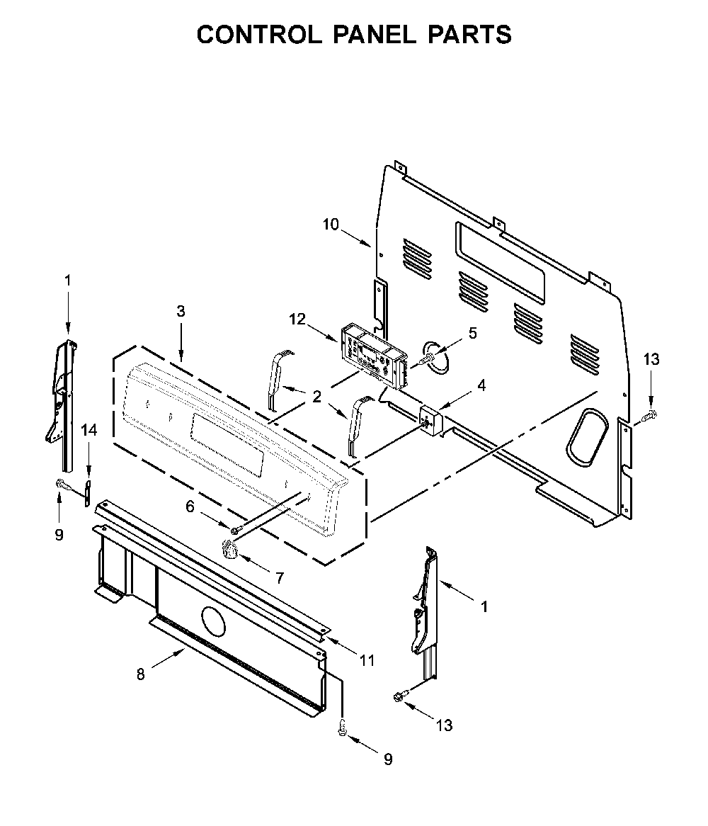 Control panel parts Diagram and Parts List for WFC315S0JS0  Whirlpool Range