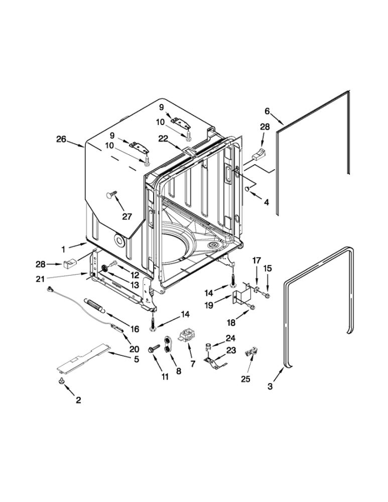 Tub And Frame Parts Diagram and Parts List for 66512782K310  Kenmore Dishwasher
