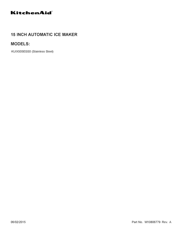 Cover Sheet Diagram and Parts List for KUIX505ESS0  KitchenAid Ice Maker