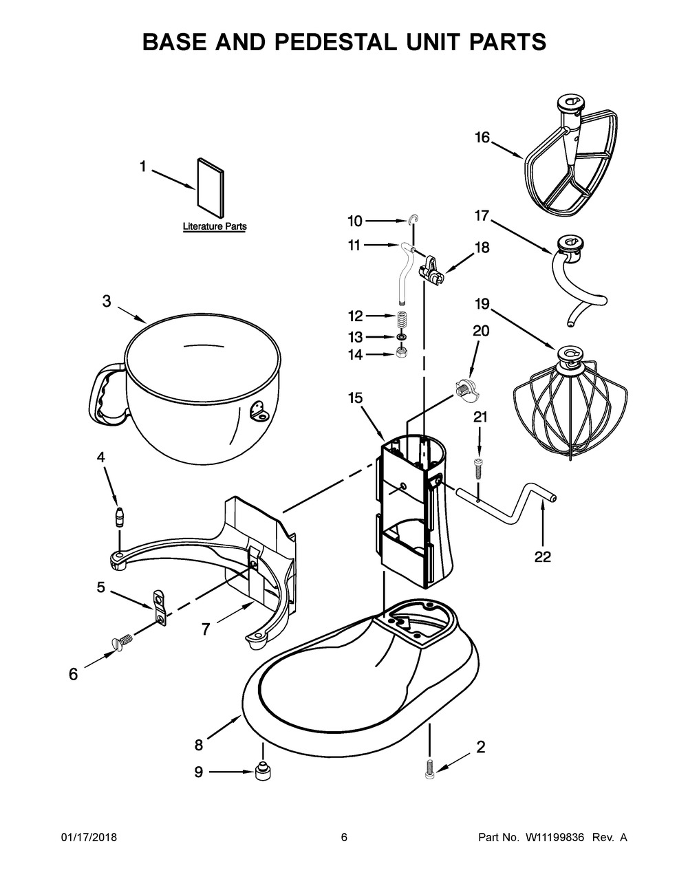 Base And Pedestal Unit Parts Diagram and Parts List for KG25H1XER5  Whirlpool Mixer